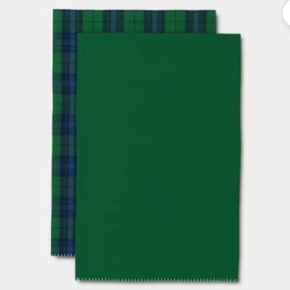 Threshold Set Of 2 Solid Green And Blue And Green Plaid Kitchen Towels